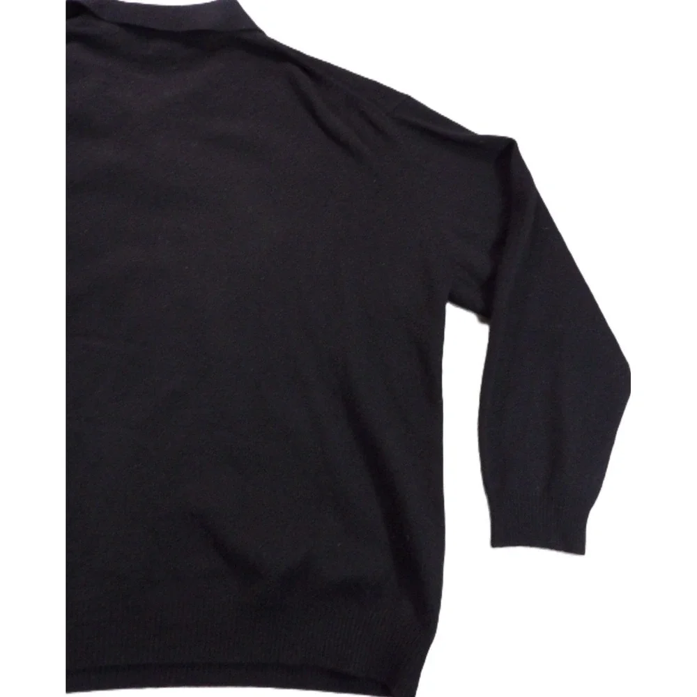 Alan Flusser Cashmere Polo Sweater Men XL Black Long Sleeve Button Neck Knit Top